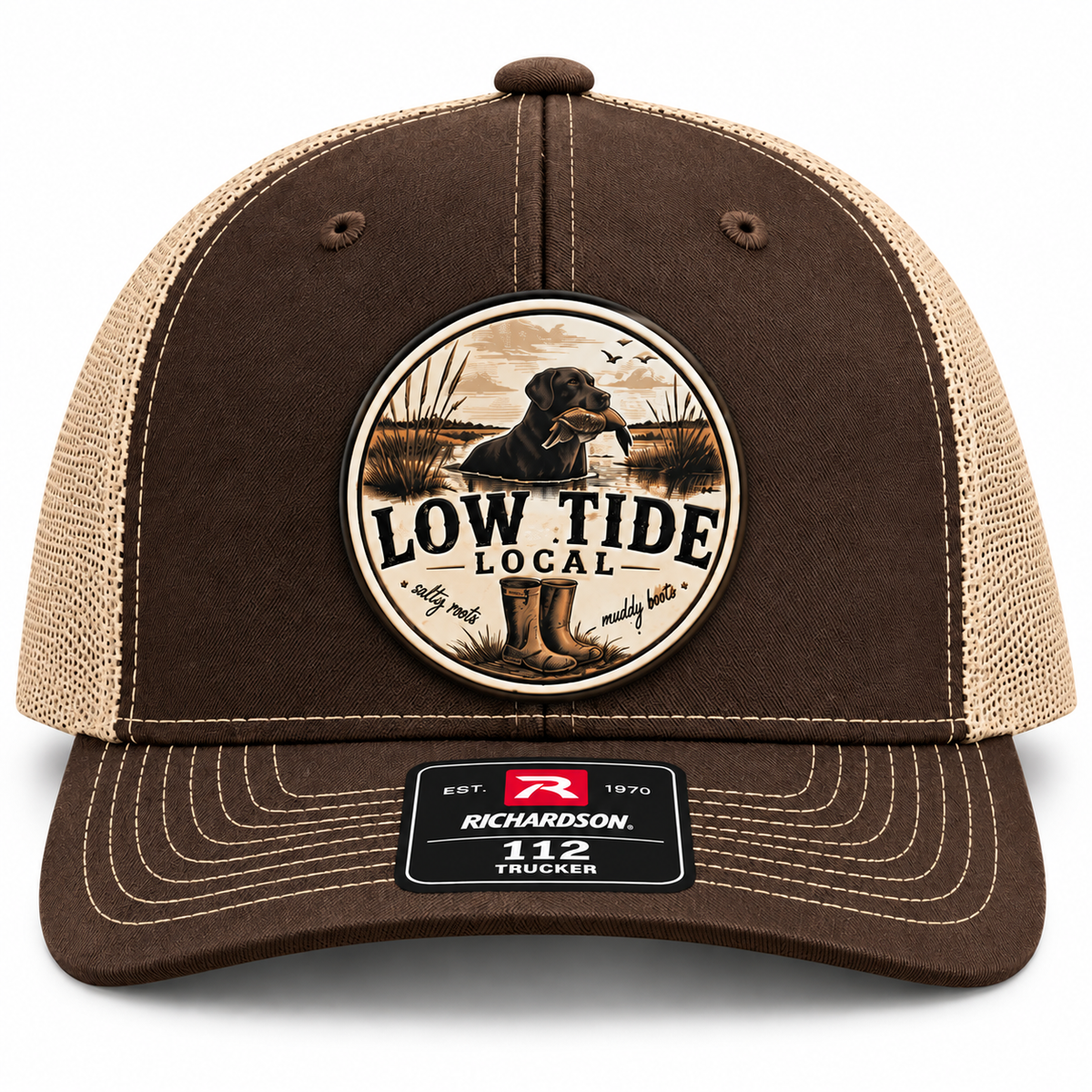 Low Tide Local Backwater Retriever Trucker Hat in Brown/Khaki, alternate view