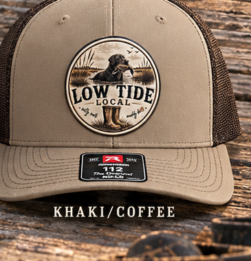 Low Tide Local Backwater Retriever Trucker Hat in Khaki/Coffee