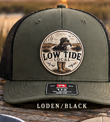 Low Tide Local Backwater Retriever Trucker Hat in Loden/Black