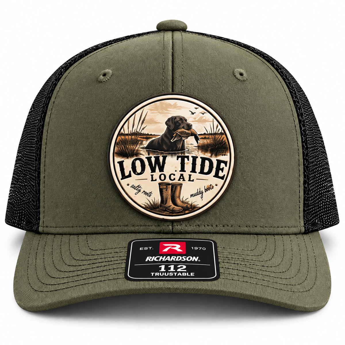 Low Tide Local Backwater Retriever Trucker Hat in Loden/Black, alternate view