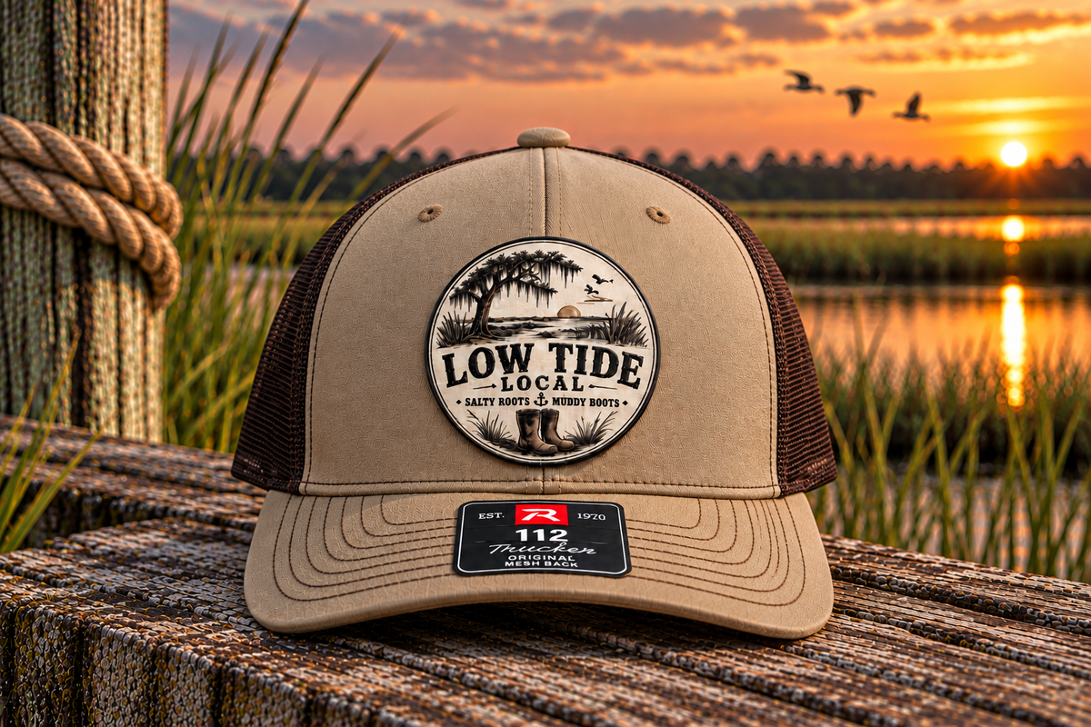 Low Tide Local Live Oak Marsh Trucker Hat in Khaki/Coffee, alternate view