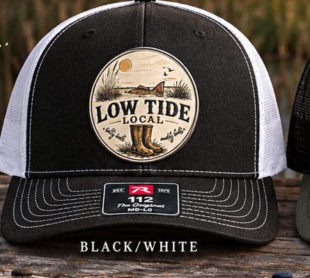 Low Tide Local Tailing Red Trucker Hat in Black/White