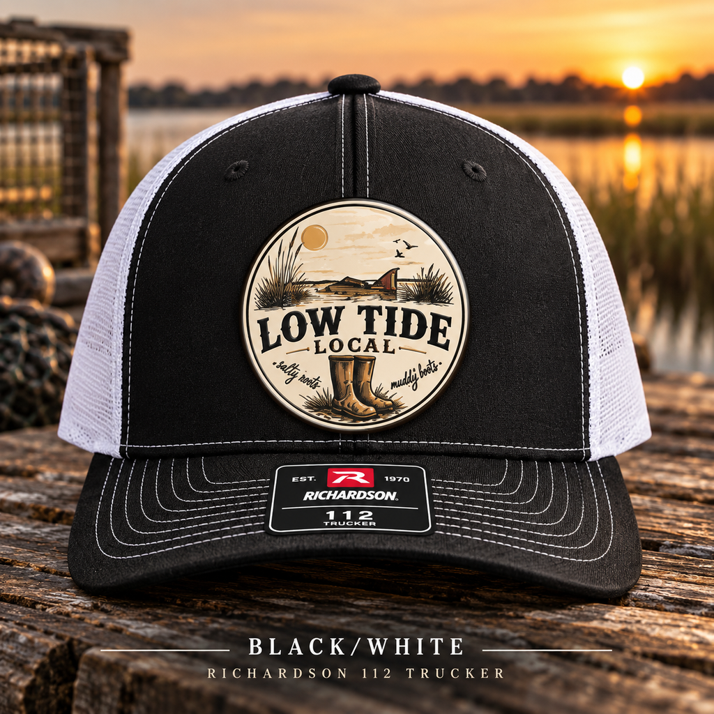 Low Tide Local Tailing Red Trucker Hat in Black/White, alternate view