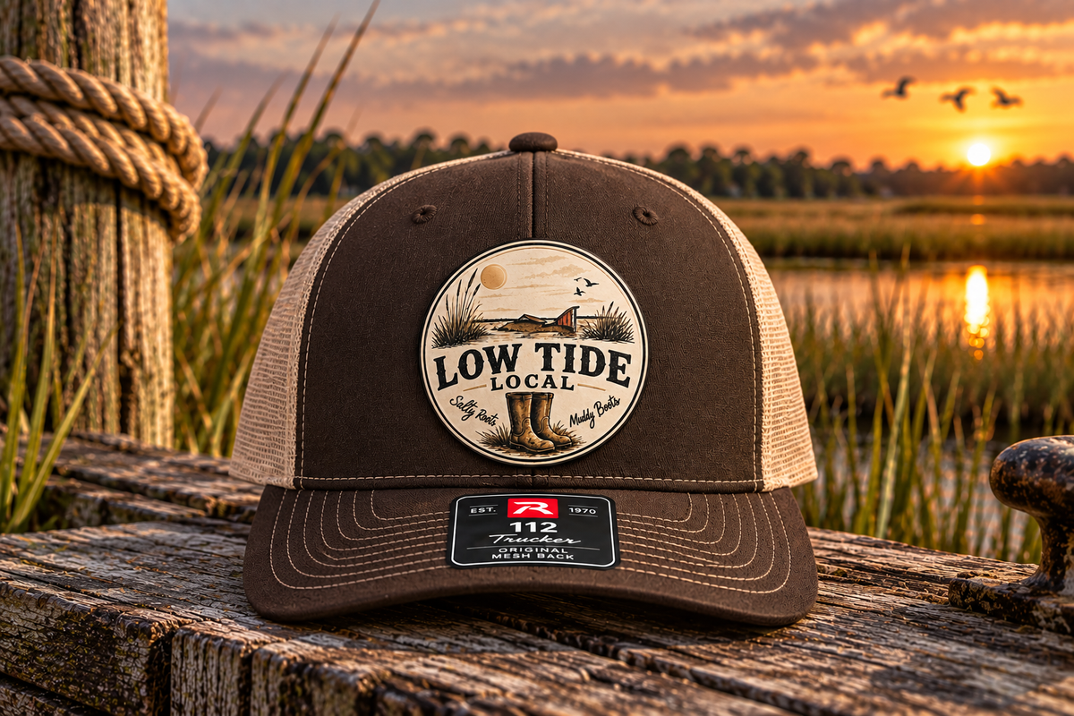 Low Tide Local Tailing Red Trucker Hat in Brown/Khaki, alternate view