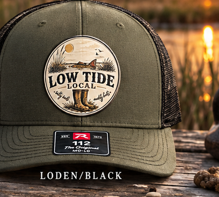 Low Tide Local Tailing Red Trucker Hat in Loden/Black