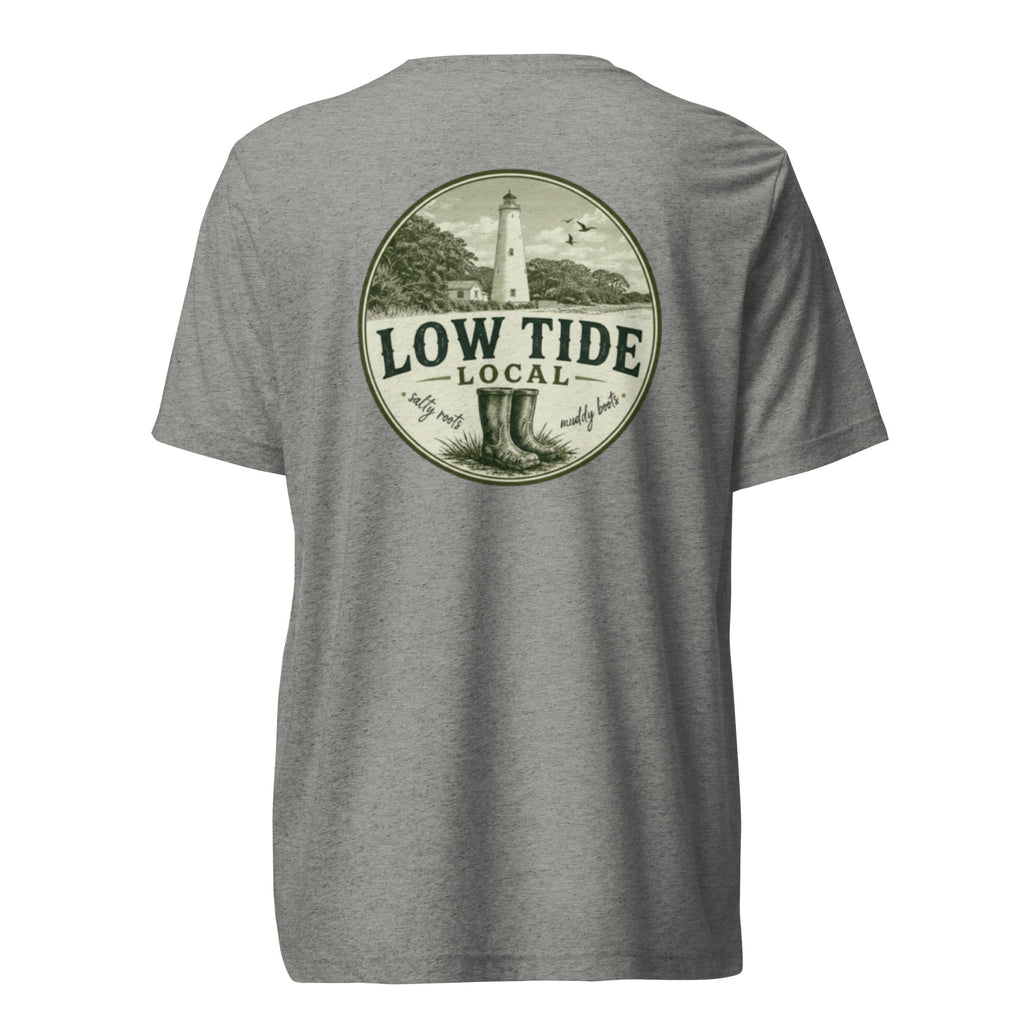 Ocracoke Lighthouse Tee in Athletic Grey triblend — back view