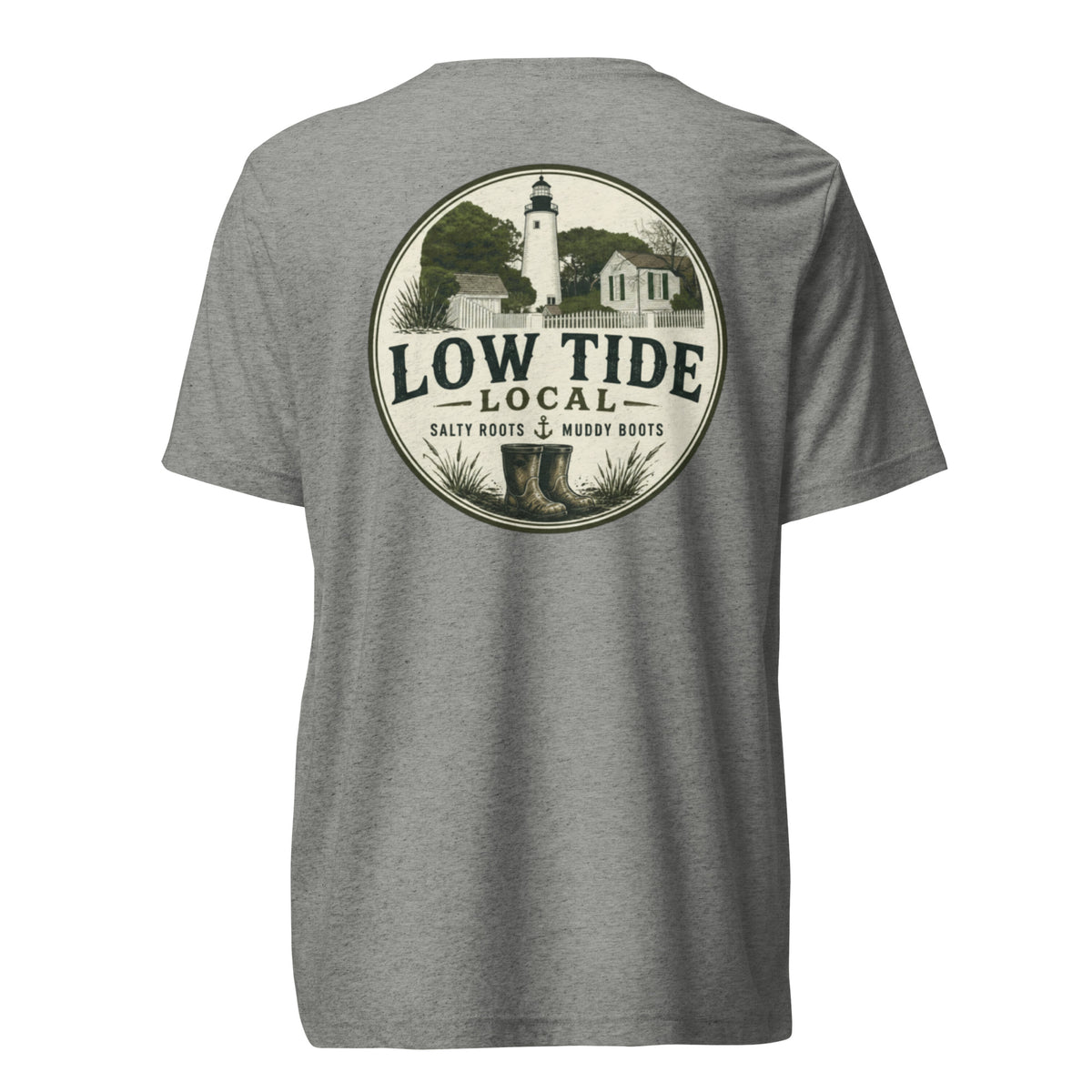 Key West Lighthouse Tee in Athletic Grey triblend — back view