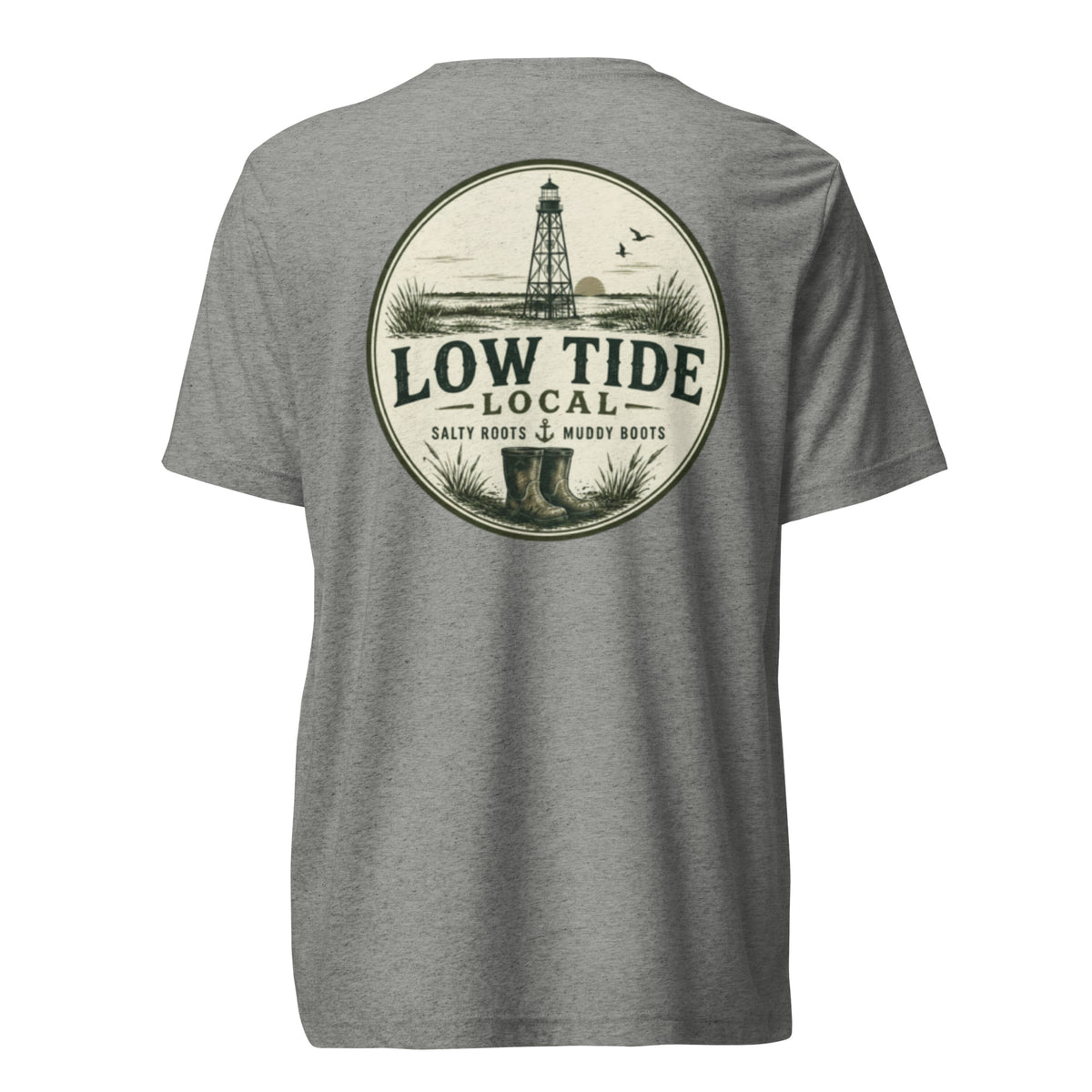 Alligator Reef Lighthouse Tee in Athletic Grey triblend — back view