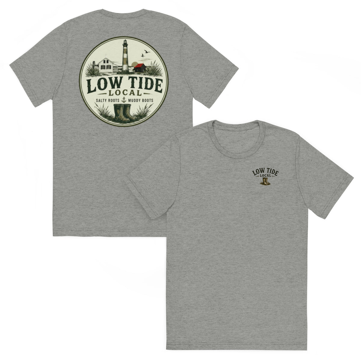 Tybee Island Lighthouse Tee in Athletic Grey triblend — front and back view