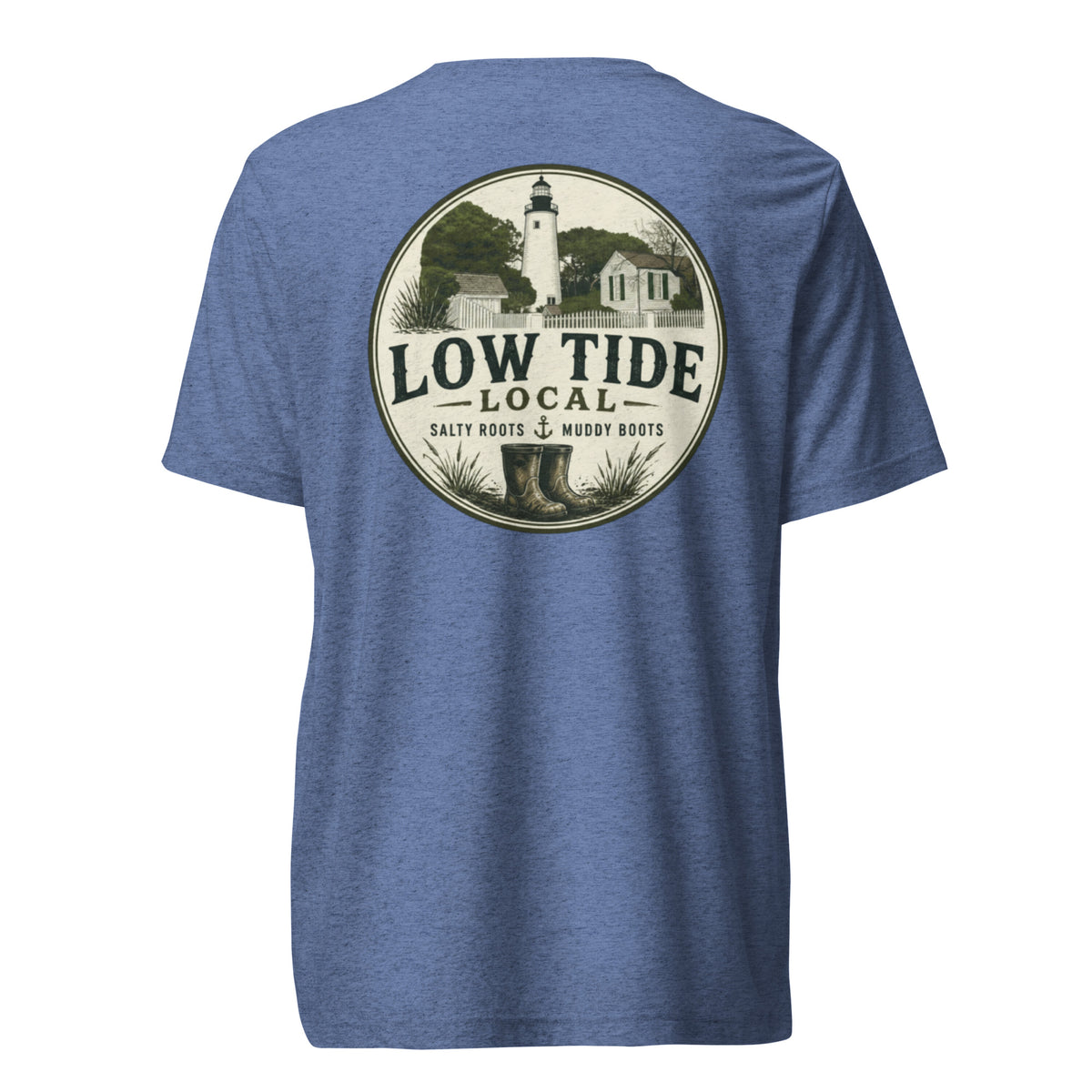 Key West Lighthouse Tee in Blue triblend — back view