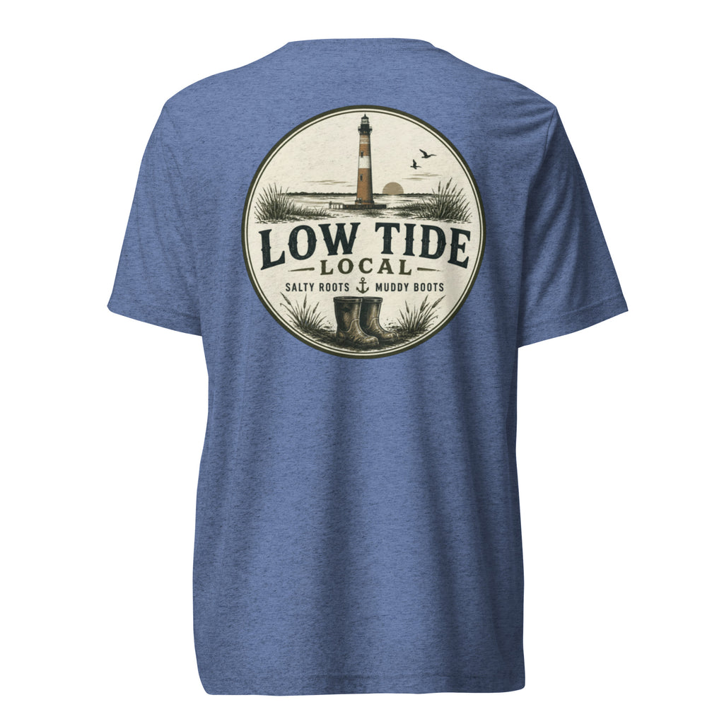 Morris Island Lighthouse Tee in Blue triblend — back view