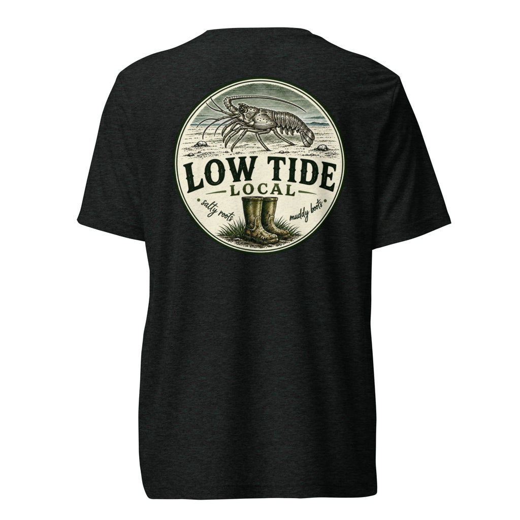 Low Tide Local Spiny Lobster Tee in Charcoal Black triblend — back view