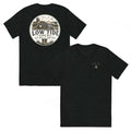 The Low Tide Local Crab Trap Tee in Charcoal Black triblend — front and back view