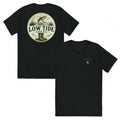 Low Tide Local Speckled Trout Tee in Charcoal Black triblend — front and back view