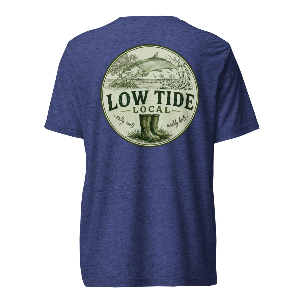Low Tide Local Silver King Tee in Navy triblend — back view