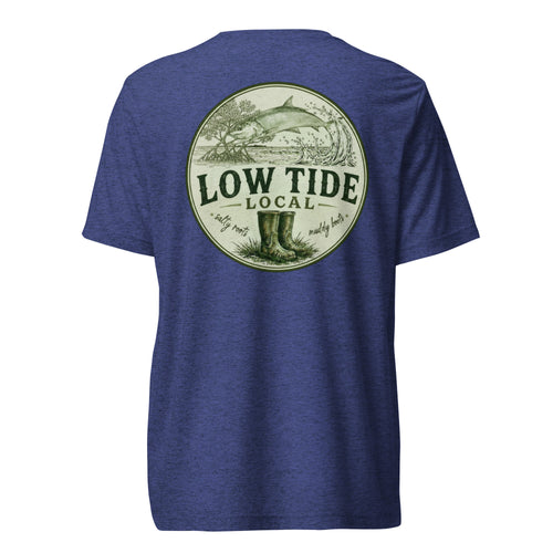 Low Tide Local Silver King Tee in Navy triblend — back view