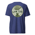 Low Tide Local Coastal Flounder Tee in Navy triblend — back view