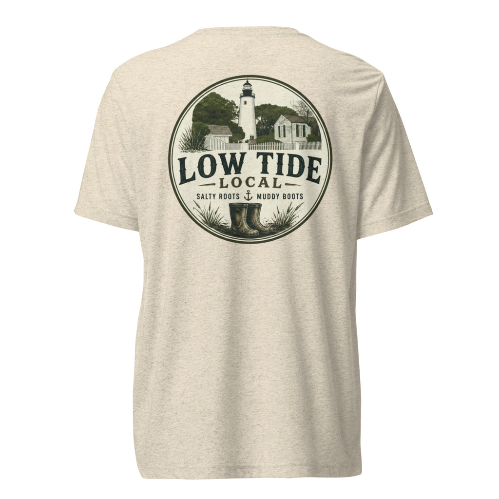 Key West Lighthouse Tee in Oatmeal triblend — back view