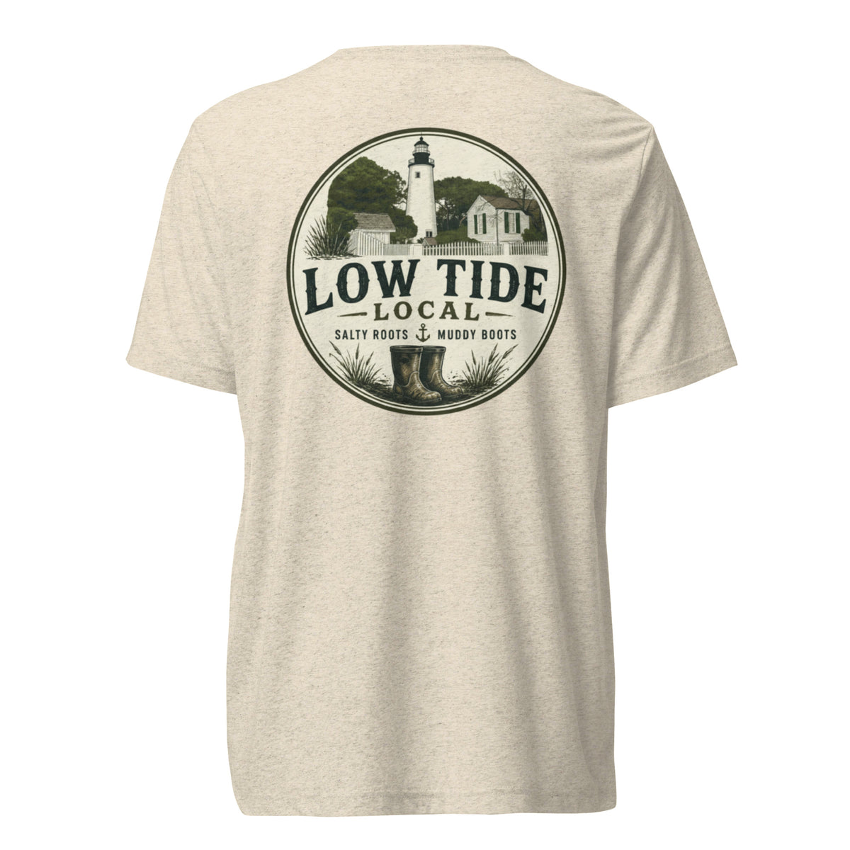 Key West Lighthouse Tee in Oatmeal triblend — back view
