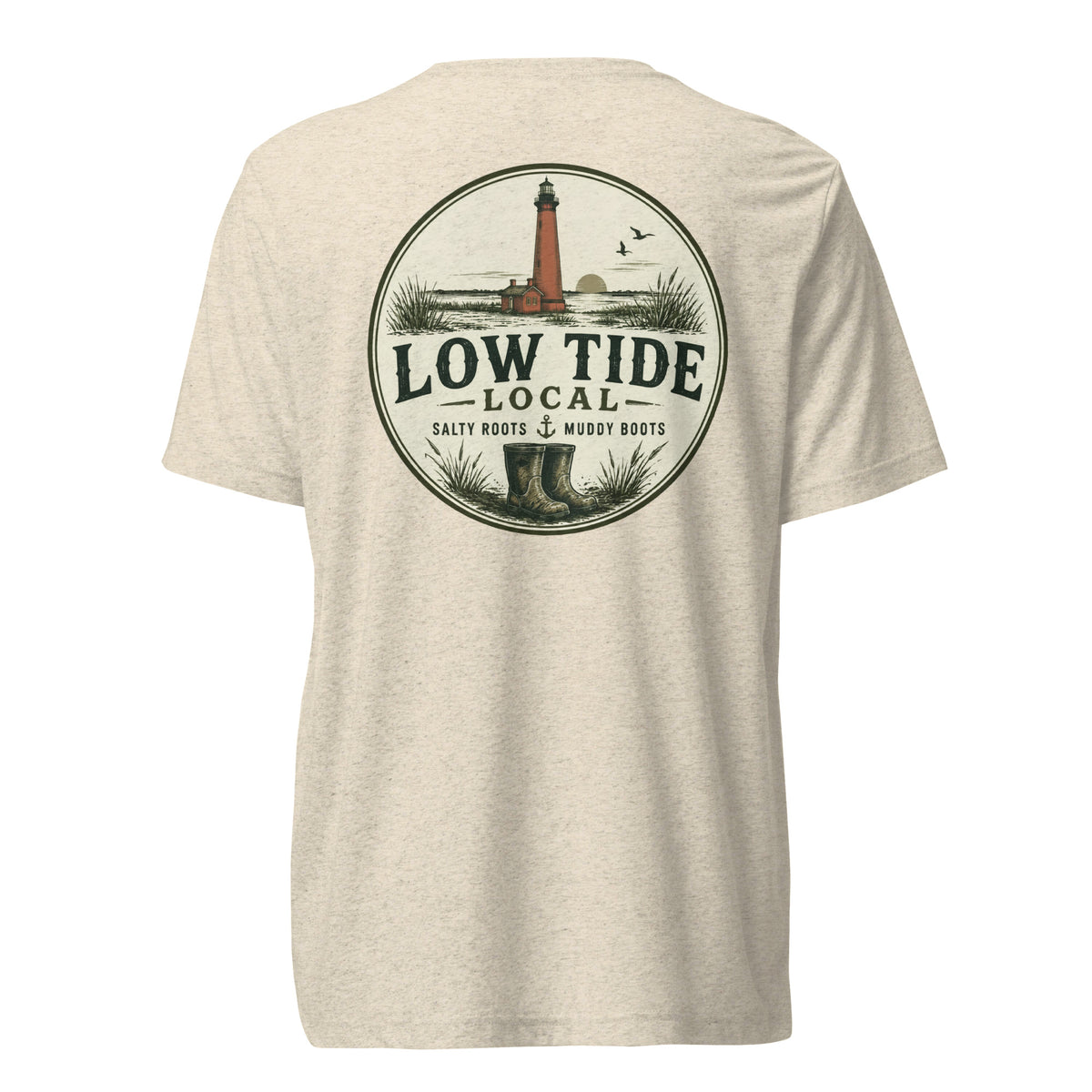 Currituck Beach Lighthouse Tee in Oatmeal triblend — back view