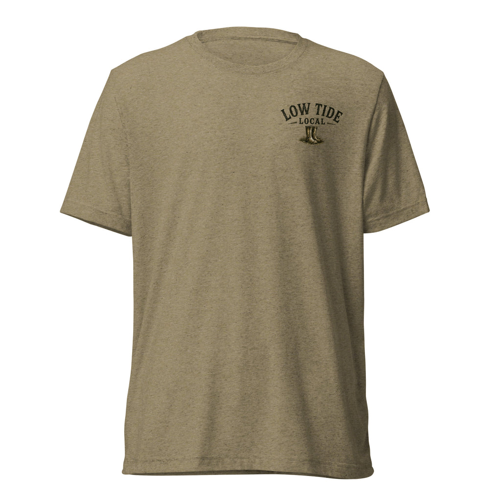 Currituck Beach Lighthouse Tee in Olive triblend — front view