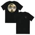 Low Tide Local Live Oak Marsh Tee in Solid Black triblend — front and back view