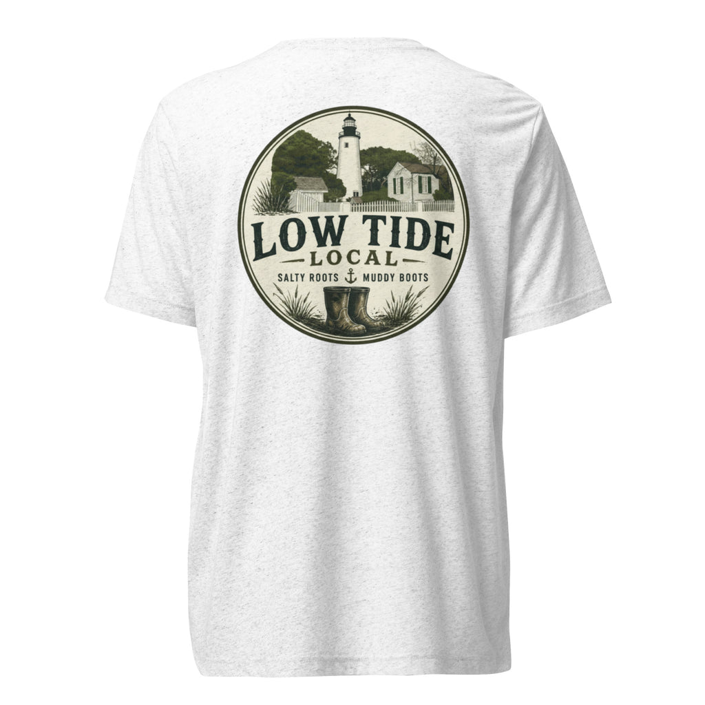 Key West Lighthouse Tee in Solid White triblend — back view