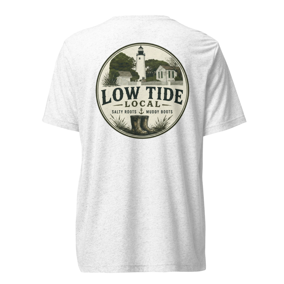 Key West Lighthouse Tee in Solid White triblend — back view