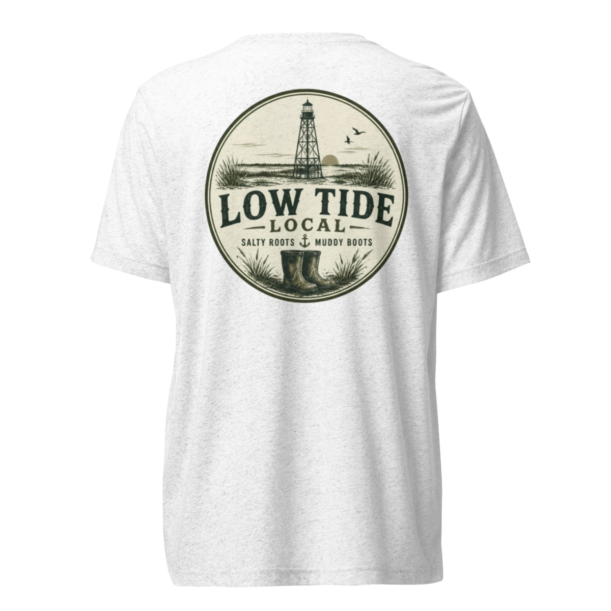 Alligator Reef Lighthouse Tee in Solid White triblend — back view